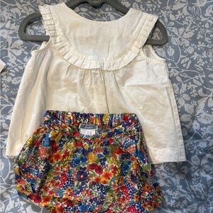 Jacadi Floral short and White Ruffle Top Set